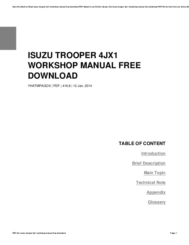 Isuzu workshop manual free download